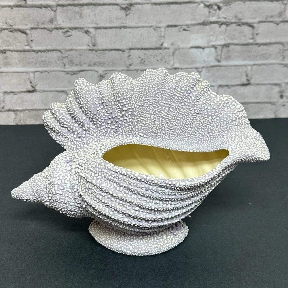 Conch Shell Shaped White Purple Ceramic Decor Cobblestone Pebble Glaze
